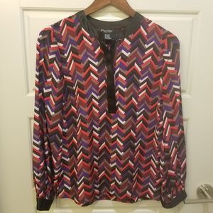 ETCETERA Red Eccentric Print Silk Career Blouse
